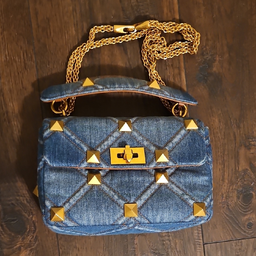 Authentic Valentino Garavani Denim Roman Stud Bag